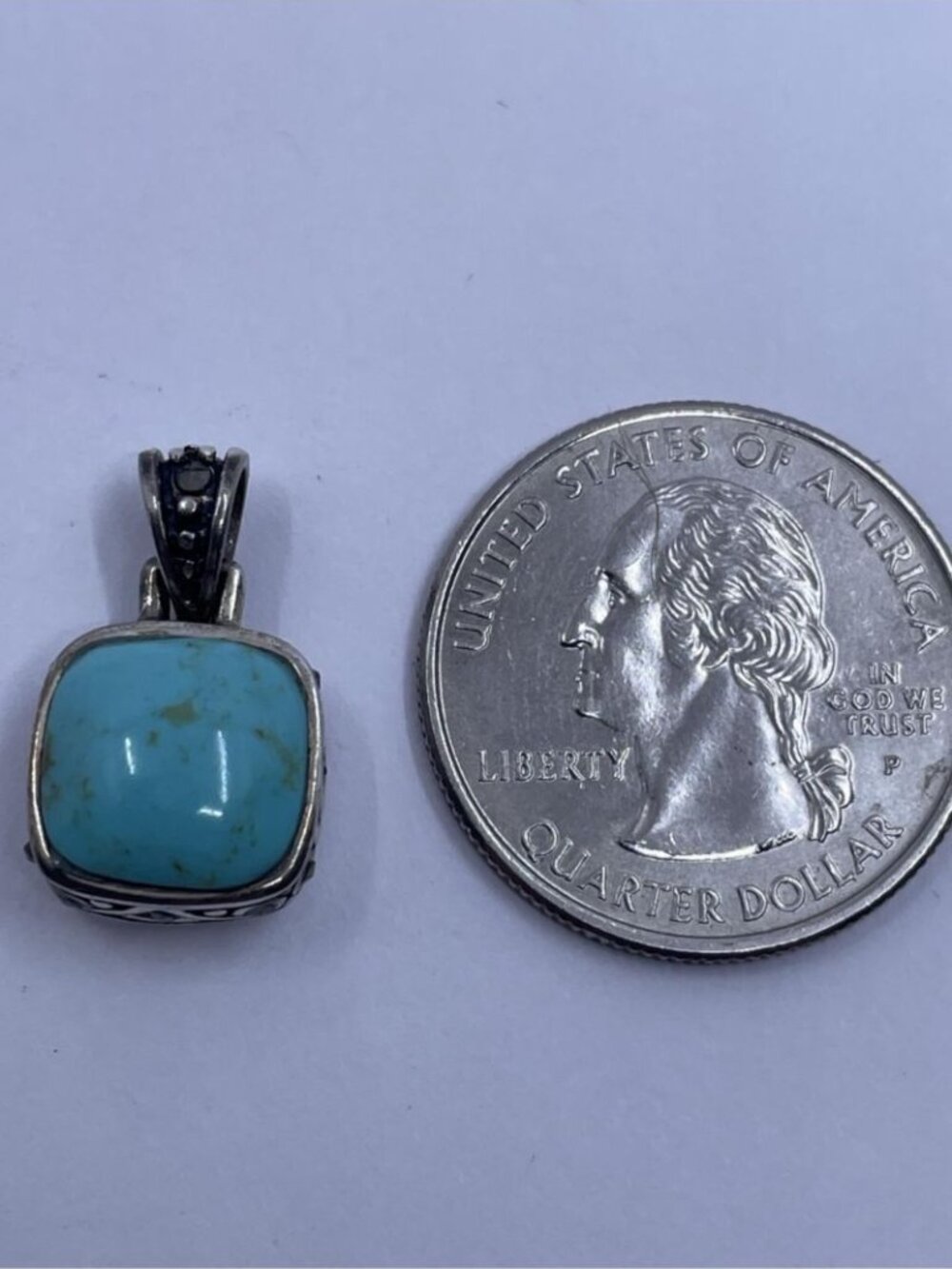 Sterling Silver 925 White Mother-of-Pearl and Turquoise Pendant Pendant Charm - Picture 9 of 9